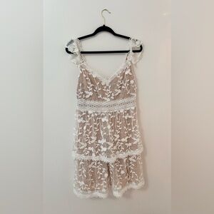 Adrianna Papell White Lace Overlay Dress